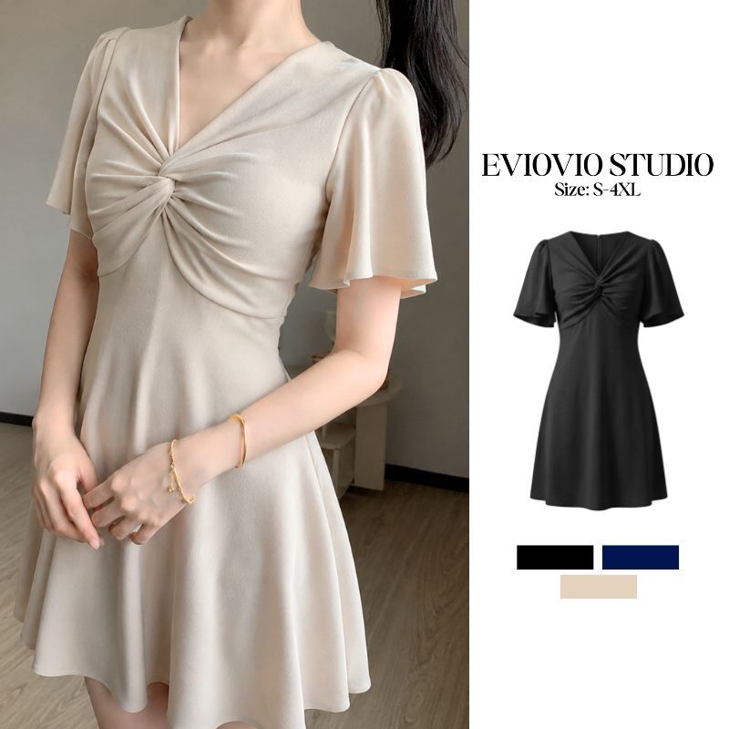 💫S-5XL พร้อมจัดส่ง【EVIOVIO】💞ชุดเดรสแขนระบาย รุ่นยอดฮิต ใส่ทำงานสวย พรางหุ่น ชุดสุภาพ ชุดสาวอวบ ใส่ได้หลายโอกาส🪷