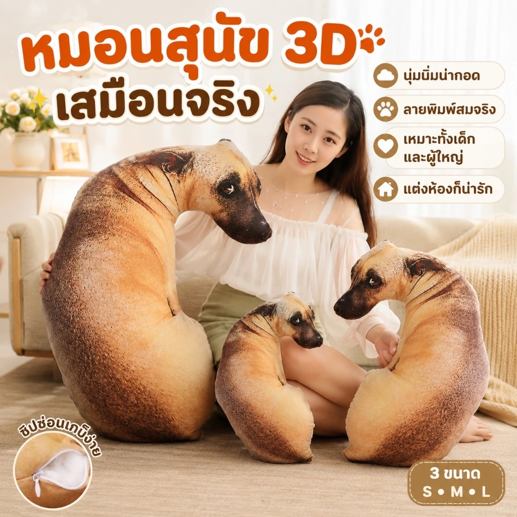 COD✨หมอนตุ๊กตา ของเล่นสําหรับเด็ก ผู้ใหญ่ หมอนสุนัขจำลอง 3D ของเล่นตุ๊กตาสุนัข เบาะตุ๊กตาสุนัขจำลอง