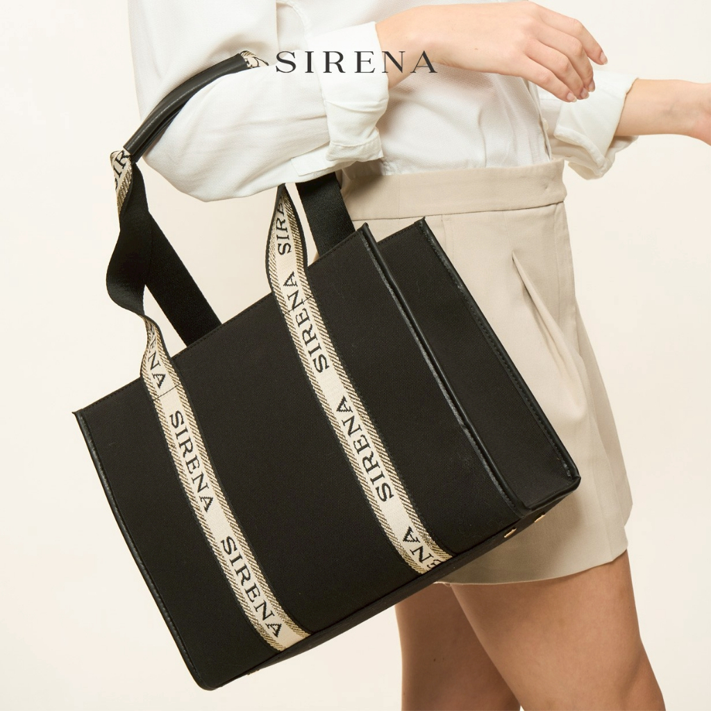 ใหม่! SIRENA กระเป๋าผ้าแคนวาส ขอบหนังแท้ Tote Bag รุ่น AZALEA | กระเป๋า
