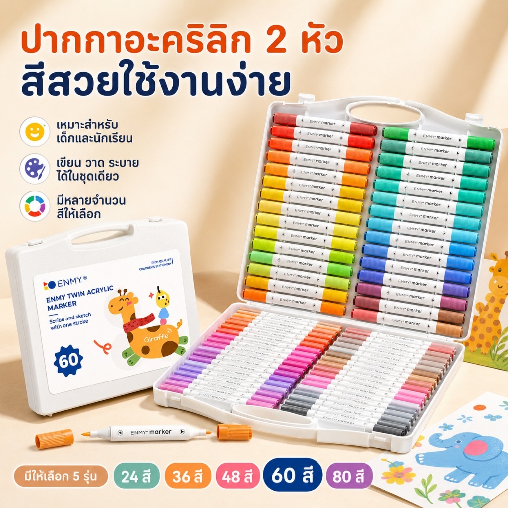 🚀ส่งจากไทย🚀Enmy ปากกาอะคริลิค Acrylic paint marker ปากกามาร์คเกอร์ปากกาศิลปะเด็ก12/24/36/48/60/80สี