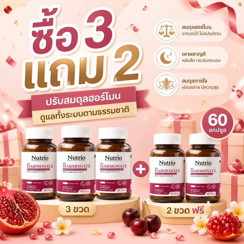 Nutrio Harmonate ดูแลสุขภาพฮอร์โมนผู้หญิง ลดอาการเครียด เหนื่อยล้า และช่วยปรับสมดุลภายในร่างกาย