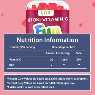 VITA Kids IRON VitaminC Gummies ธาตุเหล็กสําหรับเด็ก วิตามินรวมเด็ก อาหารเสริม วิตามินบํารุงสมอง เสริมภูมิคุ้มกัน 60Pcs