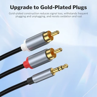 MEEGOO สายเสียงแปลง 3.5 มิลลิเมตร เป็น 2 RCA หัวบัว ความยาว 2 เมตร สายถักไนลอน หัวชุบทอง ส่งสัญญาณเสียงใสไร้เสียงรบกวน