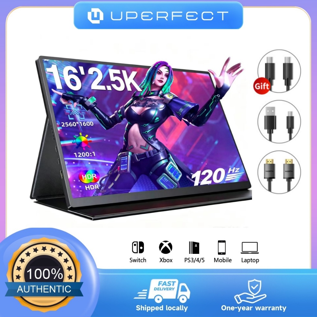 UPERFECT  2.5K Portable Monitor  16 inch 120HZ จอภาพสําหรับเล่นเกมแบบพกพา  2560*1600 Computer Monitors  Type-C HDMI