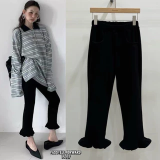 📍พร้อมส่ง📍90602 Korea ruffle cropped skinny กางเกงสกินนี่ดีเทล แต่งขาระบายน่ารักมากค่า ผ้ายืดกระชับใส่สวยมาก ทรง7ส่วน