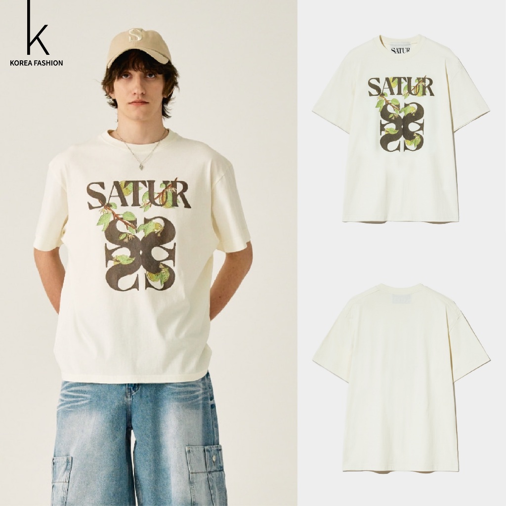[ของแท้💯พร้อมส่ง] SATUR เสื้อยืดรุ่น Apero Leaf Graphic T-Shirt Cream