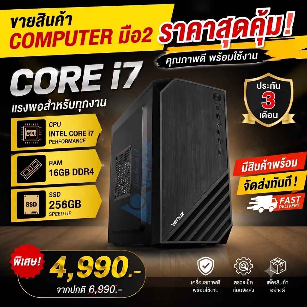 คอมพิวเตอร์ตั้งโต๊ะ CPU i7 RAM 8GB SSD 256GB Graphics 2500 ลงโปรแกรมไห้พร้อมใช้งาน