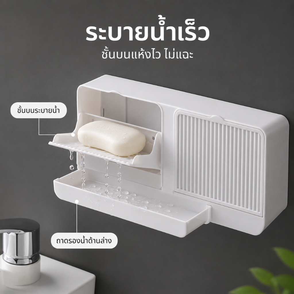 ที่วางสบู่ติดผนัง กล่องสบู่พลาสติก ไม่ต้องเจาะรู พกพาง่าย สร้างสรรค์ สําหรับห้องน้ํา อ่างล้างหน้า
