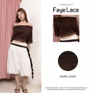 Faye Lace Top | เสื้อปาดไหล่แต่งลูกไม้ เข้าเอว ผ้าลูกไม้ยืด ผ้าเรยอนคอตตอนยืด | MURF.BKK | T 213