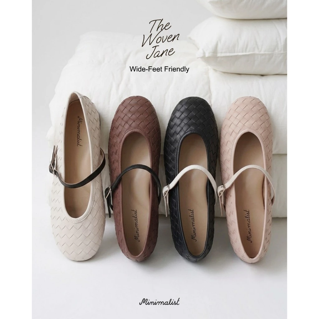 𝐌𝐈𝐍𝐈𝐌𝐀𝐋𝐈𝐒𝐓 รองเท้าคัทชูหนังลูกวัว รุ่น Woven jane หน้าเท้ากว้าง มีซัพพอร์ต ไม่กัดเท้า