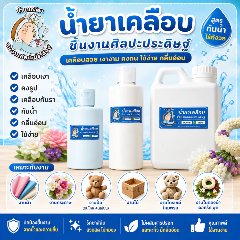 น้ำยาเคลือบไหมพรม งานโครเชต์ งานศิลปะ เคลือบเงา คงรูป เคลือบกันรา งานผ้า กลิ่นอ่อน.ใช้ง่าย