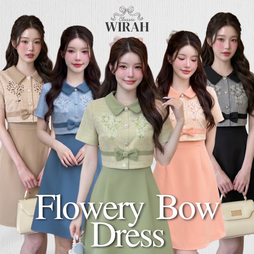 DW495R2 Flowery ชุดเดรสเสื้อครอปแขนสั้นปักลายสไตล์ลูกคุณหนู แมทช์กระโปรงทรงเอ ลุคหวานละมุนมีระดับ