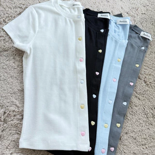 Lovely Top • เสื้อคอกลมกระดุมหน้า ผ้าไหมพรมลายฉลุหัวใจ(มี2ไซส์) ผ้านุ่มมากกก