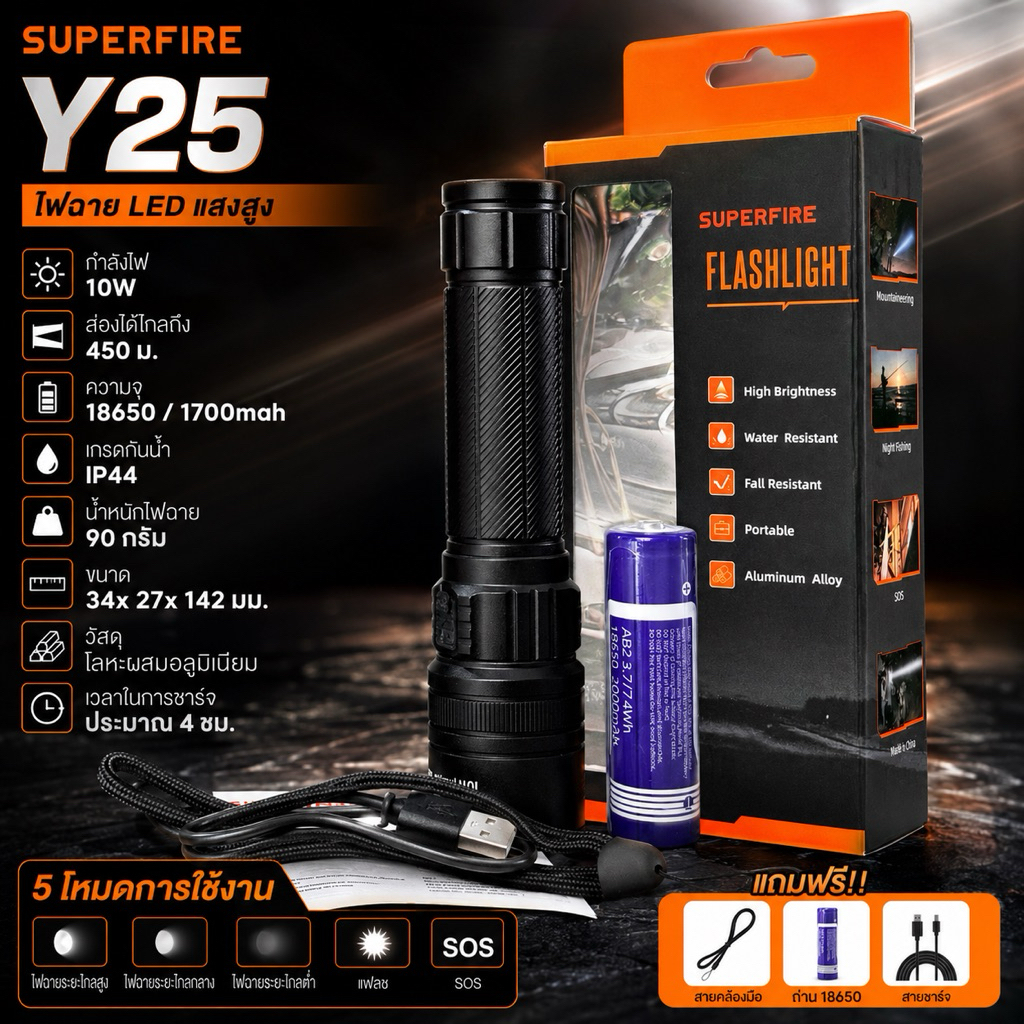 ไฟฉายแบรนด์ SUPERFIRE รุ่น Y25 งานแท้!!!