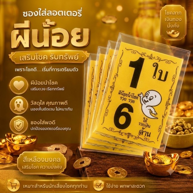 ซองแก้วใส สกรีน ซองใสใส่ลอตเตอรี่ มี 7 สี เลือกสีได้ ซองแก้วใสใส่ลอตเตอรี่ 100 ซอง ซองใส่หวย ซองใส่ล