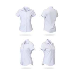 เสื้อนักศึกษาหญิง แขนสั้น ทรงสลิมเข้ารูป สีขาวนวล/สีขาวโอโม่ พร้อมส่งจากไทย มีส่งด่วน ส่งเร็วจากกรุงเทพ