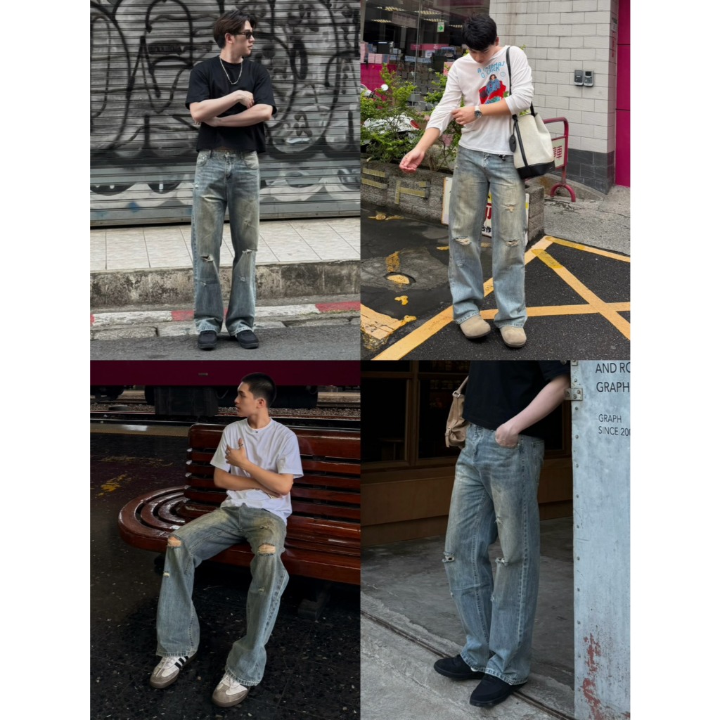 ‼️ เปิดขายสินค้าใหม่ 🍻Cooper Jeans กางเกงยีนส์ทรงกระบอกกลาง แต่งขาด/รอยเปื้อย ทรงสวย เนื้อผ้าเกรดดี 👖✨