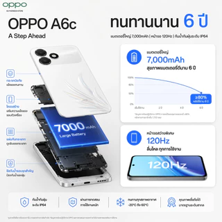 OPPO เครื่องแท้ศูนย์ไทย A6c แรม 4 GB รอม 128 GB แบตเตอรี่ 7000mAh จอ 6.75 นิ้ว รับประกัน 12 เดือน