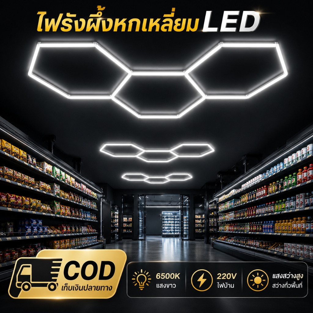 【SALE】 ไฟรังผึ้งหกเหลี่ยม LED ไฟรังผึ้ง ไฟโรงรถหกเหลี่ยมโคมไฟ LED ไฟโชว์รถ “AC220V" 6500K ไฟคาร์แคร์ ล้างรถครับ ตัดผม