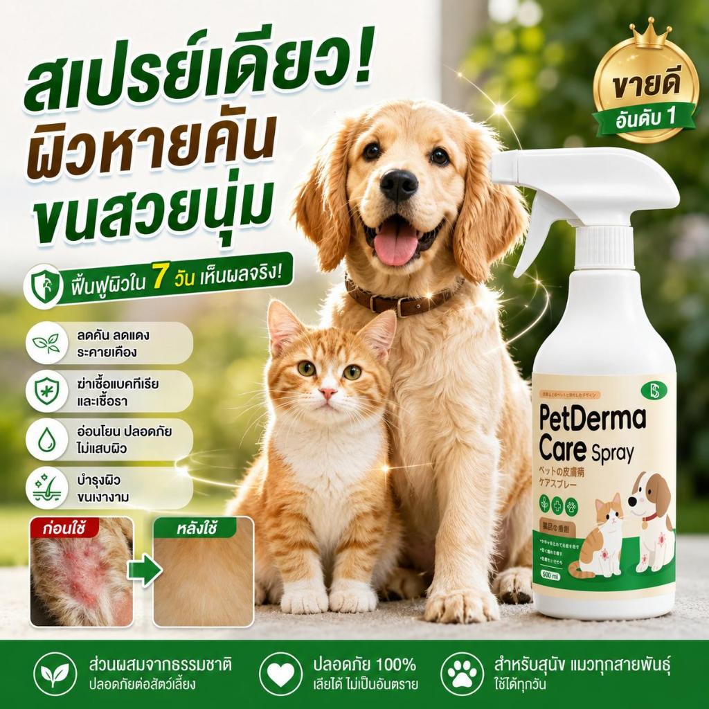 ขนาดจุใจ 500 มล HL สเปรย์ผิวหนังสัตว์เลี้ยง เหมาะสำหรับช่วยบรรเทาขี้เรื้อน ผื่นแดง และอาการคันของผิวหนัง