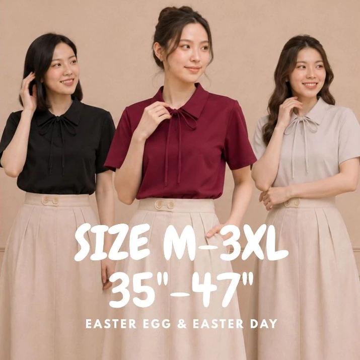 F13 เสื้อทํางานผู้หญิง แขนสั้น คอปก ผูกโบว์ แฟชั่น มินิมอล ทรงน่ารักมาก ผ้าสวย Easter Egg