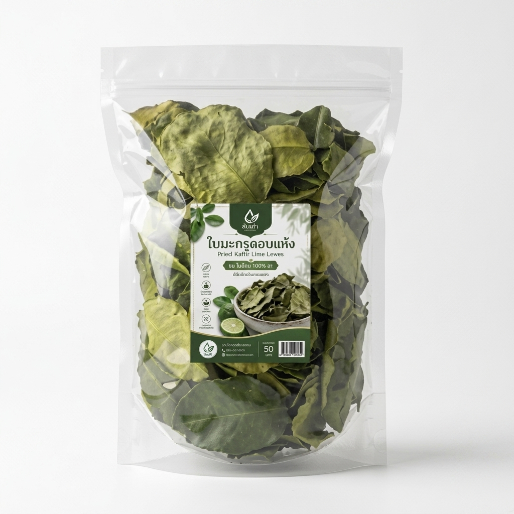 ใบมะกรูดแห้ง หอมกลิ่นไทยแท้ ปราศจากสิ่งเจือปน 50g | Dried Kaffir Lime Leaves Thai Herb 50g