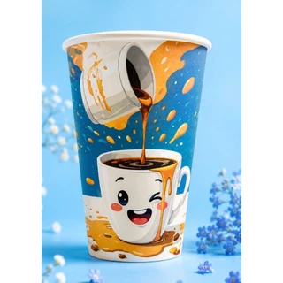 แก้วกระดาษชา/กาแฟ /เย็น 12 ออนซ์ 50 ใบ/ มีฝายกดื่ม/ขายแยกฝา/และแก้ว
