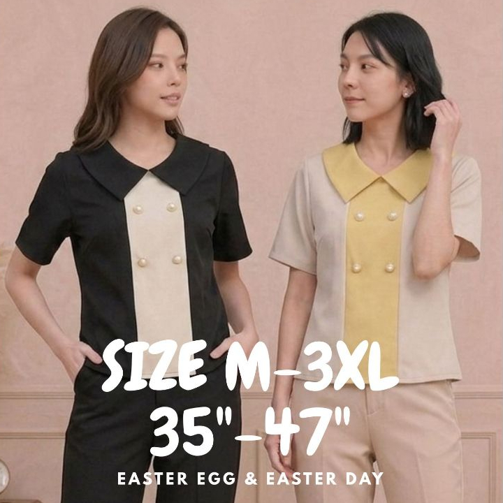 A29 เสื้อทำงานผู้หญิง เสื้อคอปก ทำทูโทนช่วงปกและช่วงอก มินิมอล ส่วมใส่ง่าย Easter Egg