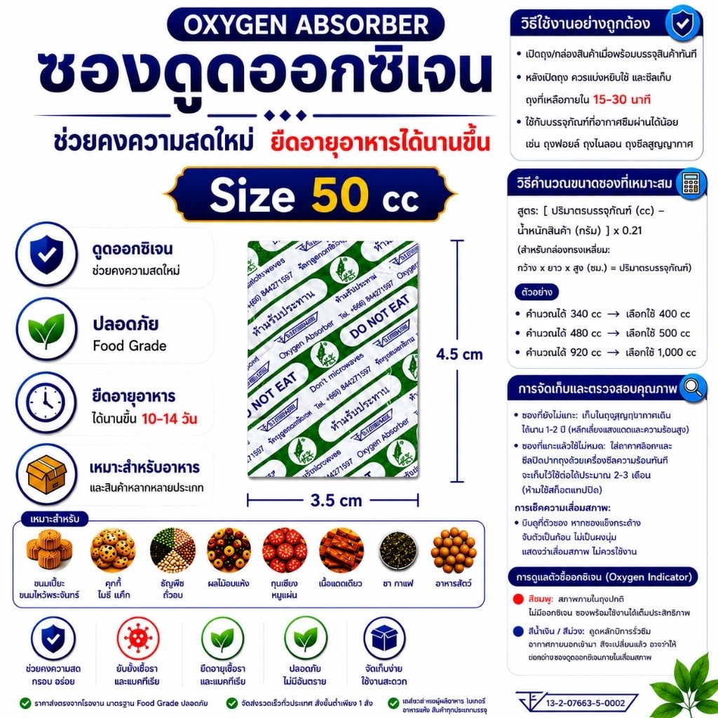 Oxygen Absorber 50cc 200 ชิ้น ซองดูดออกซิเจน Food Grade