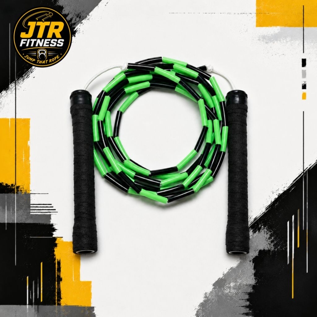 JTR Beaded Jump Rope | เชือกกระโดดลูกปัด (Black Beads + Color Beads) | 18cm Handles