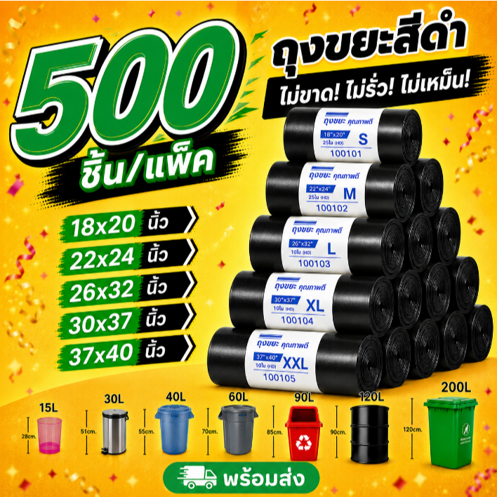 ถุงขยะหนาพิเศษ 22×24 ถุงขยะใบใหญ่ 500 ใบ แบบม้วน เหนียว ไม่ขาดง่าย ไม่มีกลิ่น