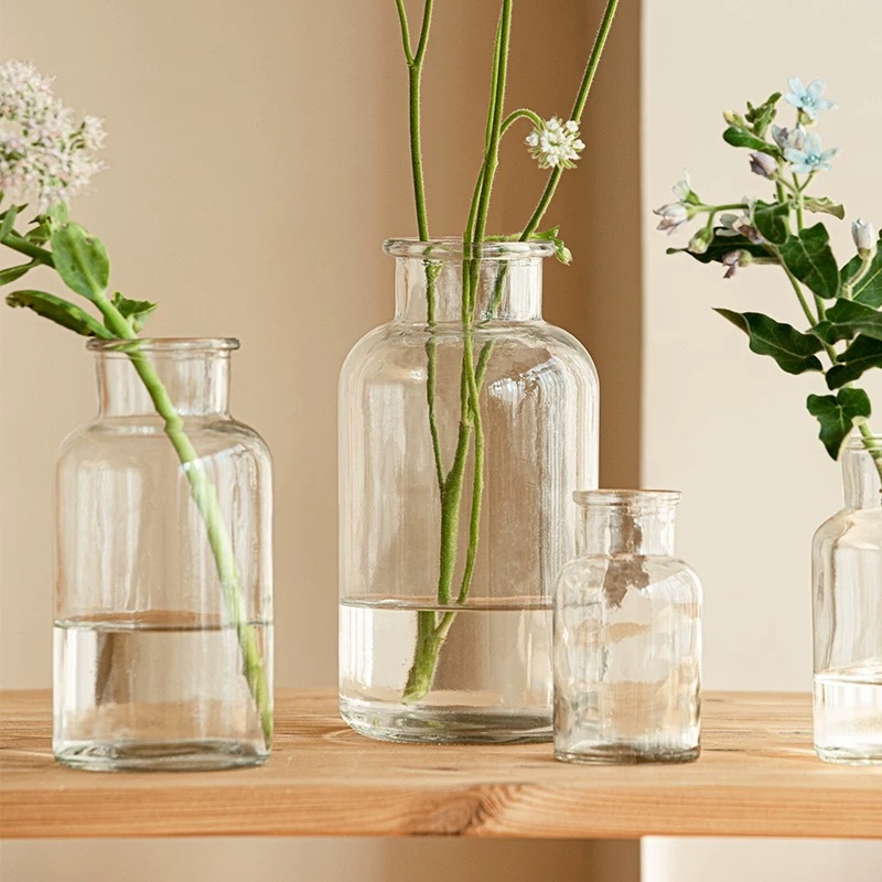OurHome [พร้อมส่ง] แจกันแก้วสไตล์ฝรั่งเศส French-style glass vase แจกันเรียบง่าย ของแต่งบ้าน พร็อพถ่ายรูป ร้านกาแฟ