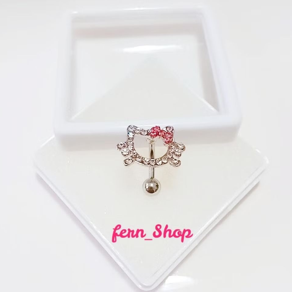 จิวสะดือ🐱🎀Hello Kitty🎀🐱เเบบกลับหัว สเเตนเลสเเท้  มีของเเถม🎁 พร้อมส่งค่ะ❤️
