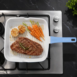 [รุ่นใหม่ล่าสุด กระทะย่างสุขภาพ] กระทะเซรามิกแท้ 24 ซม. Felic24 Grill Pan Glammet(แกลมเม่) สำหรับ สเต็ก อกไก่ ปลา ผัก