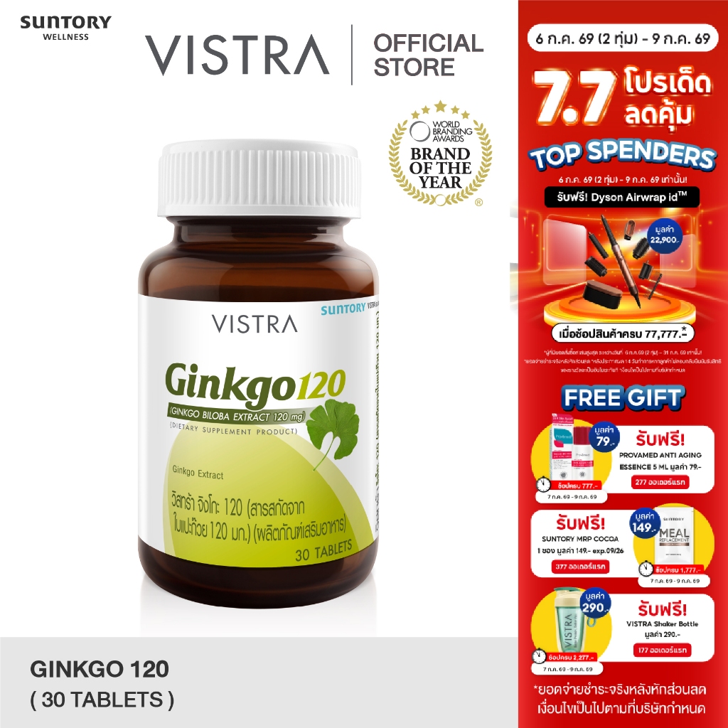 VISTRA Ginkgo สารสกัดจากใบแปะก๊วย 120 Ml. (30 เม็ด) 27 กรัม