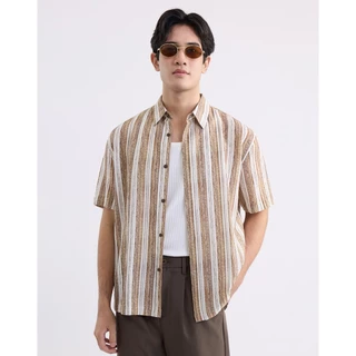 DAPPER เสื้อเชิ้ตแขนสั้น Striped Flowing Shirt สีน้ำตาล (BCS/BR/601LP)