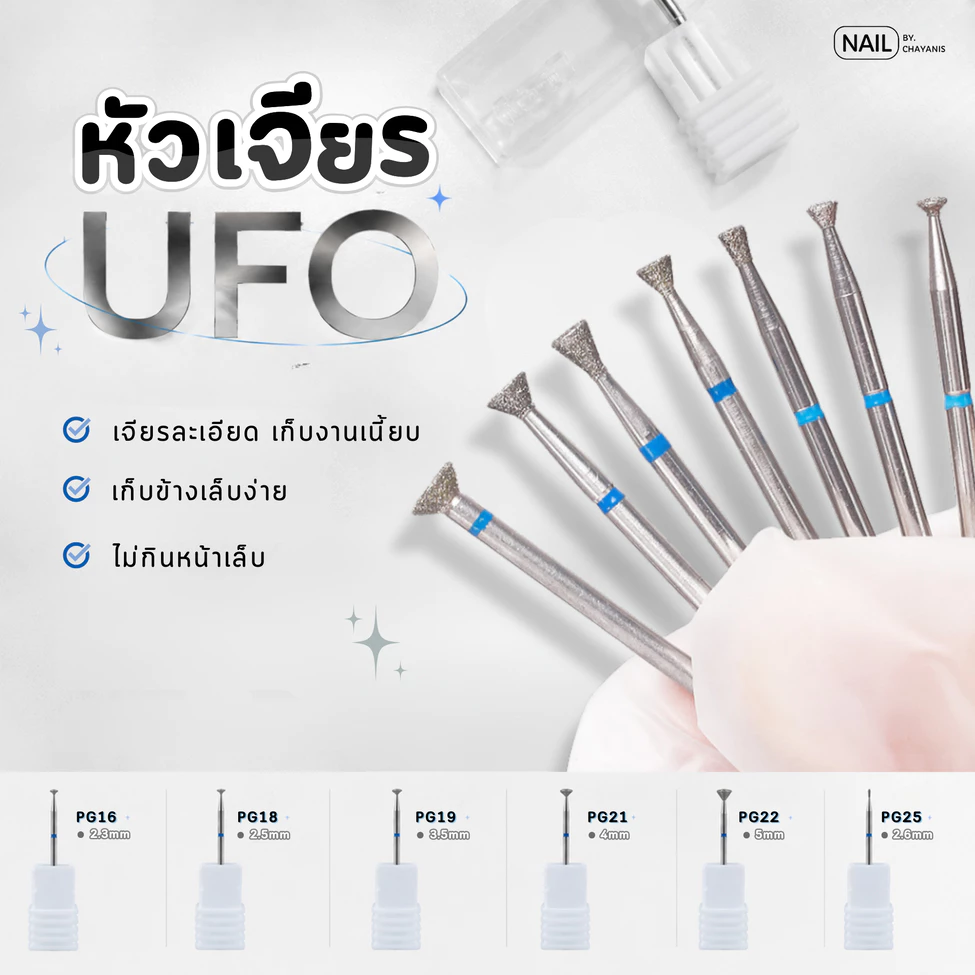 หัวเจียรไดมอนเก็บขอบเล็บ ทรง UFO ใช้สำหรับเจียรเก็บเจลล้นขอบ