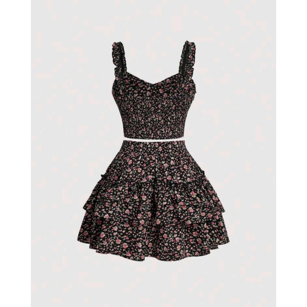 SHEIN MOD ชุด เสื้อ & กระโปรง ผู้หญิง ดอกไม้ ลวดลาย นัวเนีย