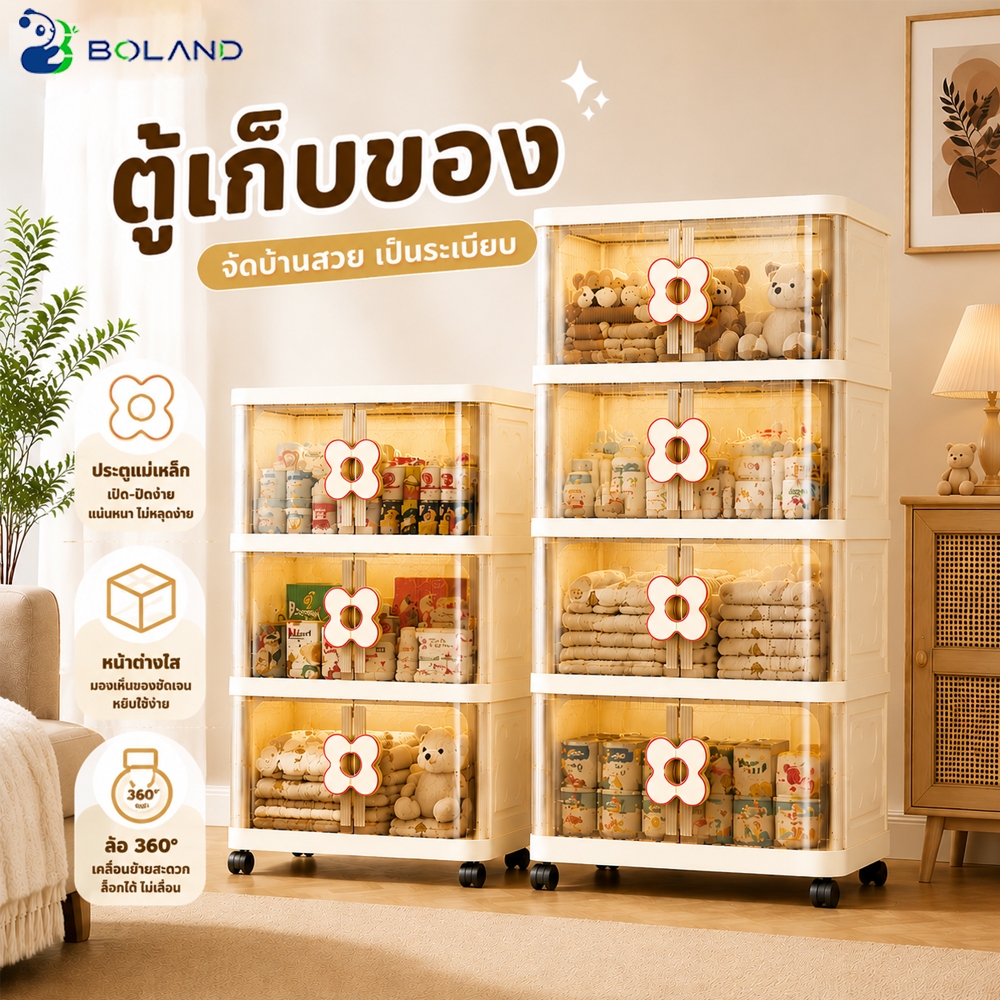 Boland ตู้เก็บของ พับเก็บได้ ตู้เก็บของใหญ่ 3/4/5ชั้น ไม่ต้องติดตั้ง ล้อหมุนได้ 360° แข็งแรงทนทาน