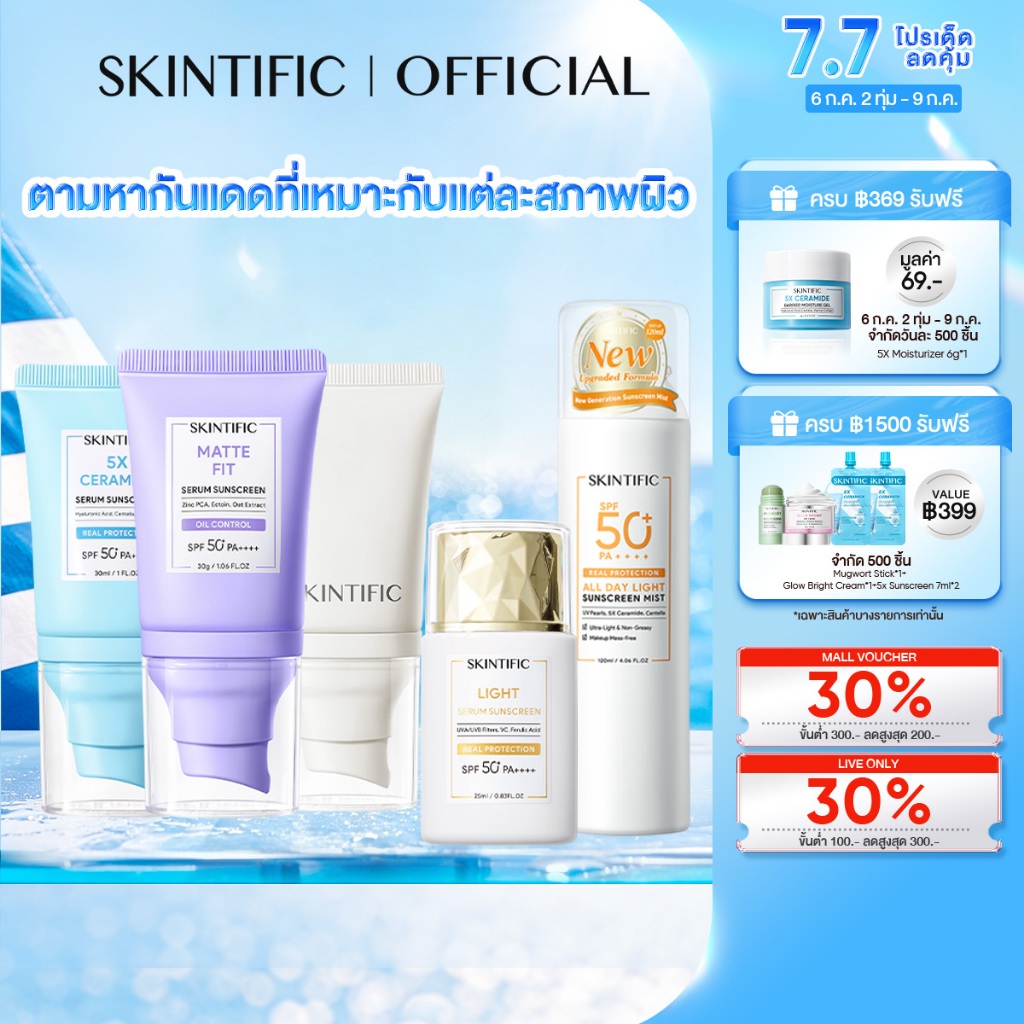 SKINTIFIC Sunscreen SPF50+ PA++++ ครีมกันแดด กันแดดหน้า เนื้อแมทท์ ไนอาซินาไมด์ เนื้อน้ำบางเบา กันแดดตัว กันแดด