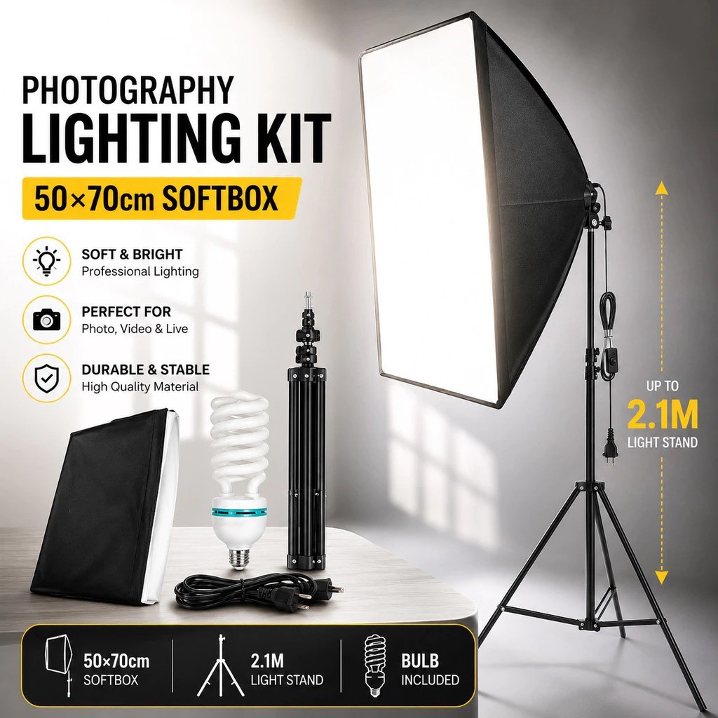 50*70cm Softbox 2.1M Light Stand Photography Kit Photo Video Studio Light Stand Continuous Lighting ไฟไลฟ์สด ไฟสตูดิโอ