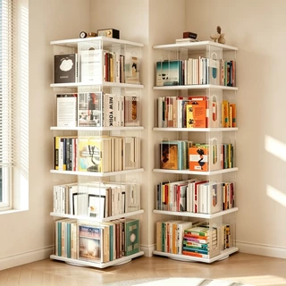 【ABS+PET】RevolvingBookcase ชั้นวางหนังสือ หมุนได้ ตู้หนังสือสูงจา กพื้นจรดเพดานกับชั้นวาง องศาหมุนประหยัดพื้นที่
