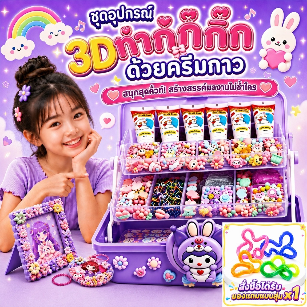 ✨มอบให้+🎁✨ DIY 893ชิ้น ชุดทำพวงกุญแจ กุ๊กกิ๊บ กาวครีม สติ๊กเกอร์ ชุดวัสดุแฮนด์เมด ของเล่นสำหรับการศึกษา เด็กผู้หญิง