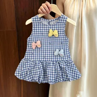 Babyonline(Y458)C4 (ส่งด่วน1วัน)ชุดกระโปรงแฟชั่นเด็กผู้หญิงลายสก็อตสุดน่ารัก