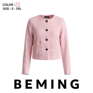 Bemingtop1235(S-5XL)-Vavie Top - เบลเซอร์ผ้าทวีตดีไซน์คอกลมให้ลุคเรียบหรูใส่ง่ายได้โอกาส