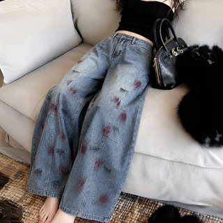 JINJEANS-3317 (XS-9XL) Barrel baggy Jeans กางเกงยีนส์ทรงหลวม กระบอกใหญ่ ขากว้าง สีสตอร์มเกรย์ (Storm Gray)