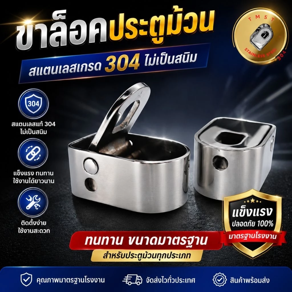 กิ๊กก๊อกสแตนเลสเกรด 304 (ขาล็อคประตูม้วน) สำหรับประตูม้วน ราคาขาย 2ชิ้น สินค้าพร้องส่งโรงงานไทย