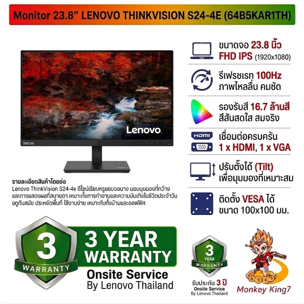 Monitor 23.8" Lenovo THINKVISION S24-4E (IPS FHD 100Hz) By MonkeyKing7