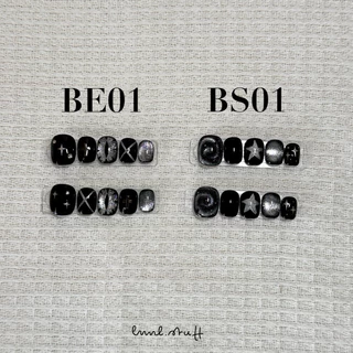 เล็บปลอมพร้อมติด handmade งานลูกแก้ว cat eye โทนสีดำ #1 [เล็บทรงสั้นกลมมน] (เลือกไซส์เล็บได้) *ใช้เวลาทำ 1-2 วันนะคะ *