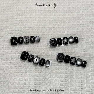 เล็บปลอมพร้อมติด handmade งานลูกแก้ว cat eye โทนสีดำ #1 [เล็บทรงสั้นกลมมน] (เลือกไซส์เล็บได้) *ใช้เวลาทำ 1-2 วันนะคะ *